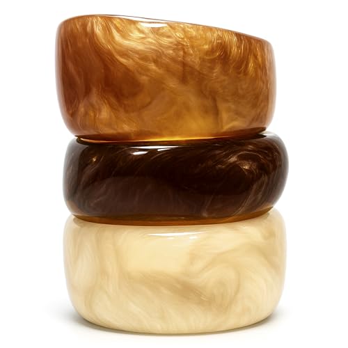Sivlyre Set of Chunky Acrylic Resin Bangle Bracelets for Women Retro Brown and Colorful Stackable Bangles Statement Jewelry Gift (Brown Bangle Set)