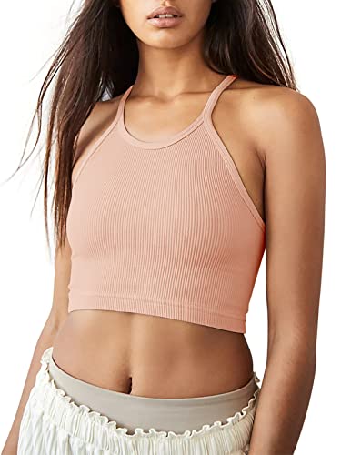 Laslulu Workout Sports Bra For Women Cropped Tank Tops Going Out Tops Halter Crop Tops Cami Bra Athletic Tops(Pink Small) #TOP1