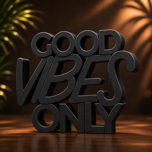 Image of Mad Masters Good Vibes Only Motivational Desk Decor - Aesthetic Table, Shelf & Wall Showpiece for Home Office, Business. Vastu Friendly Gifting, Matte Black (20.3 x 16.5 x 2.5 cm)