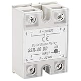 Marcado CE, ISO9001 Relé de estado sólido de 40A, SSR-40 DD. Control 3-32 VDC y paso 12-220 VDC, Corriente Contínua. Con LED indicador de cierre. Normalmente Abierto.