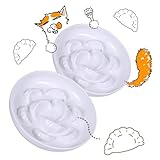 2 Pcs Cat Slow Feeder Bowl Set - Unbreakable Melamine Puzzle cat Bowl for Slow Eating - Cat Dish for Wet & Dry Food- Whisker Friendly & Dishwasher Safe & Non Slip Design - 6.3''W x 1.2''H (White*2)