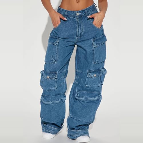 Women's Cargo Pants Low Waist Baggy Jeans Y2K Pocket Wide Leg Casual Trendy Streetwear3