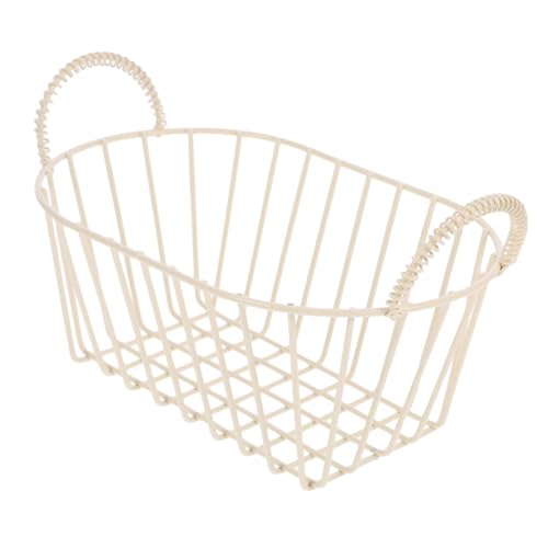 CLISPEED Cesta Metálica de Alambre Vintage con Asas Organizador para Frutas y Snacks de Cocina Resistente y Compacto Color Beige