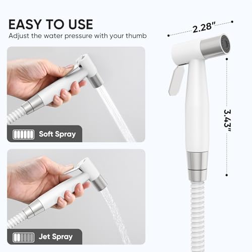 Arofa Handheld Toilet Bidet Sprayer for Toilet-Adjustable Water Pressure Control with Bidet Hose for Feminine Wash, Stainless Steel Jet Spray Cloth Diaper for Baby Wash - White/Brushed Nickel - Thumbnail 2