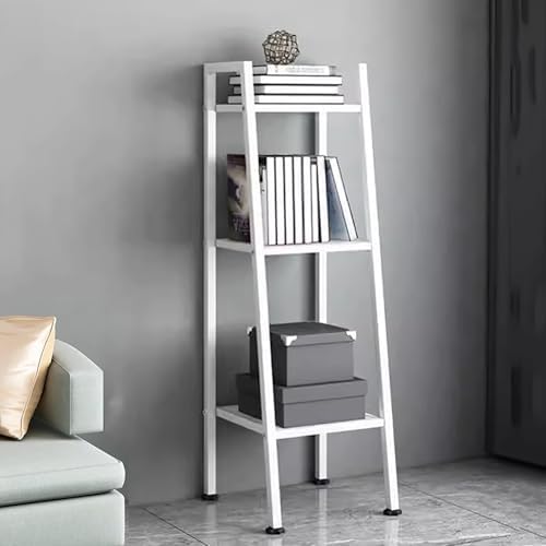 Modern 4-Tier Metal Ladder Book Shelf - Tall Storage Rack for Living Room, Office, Kitchen & Entryway - Stylish Floor Standing Bookshelf in Red