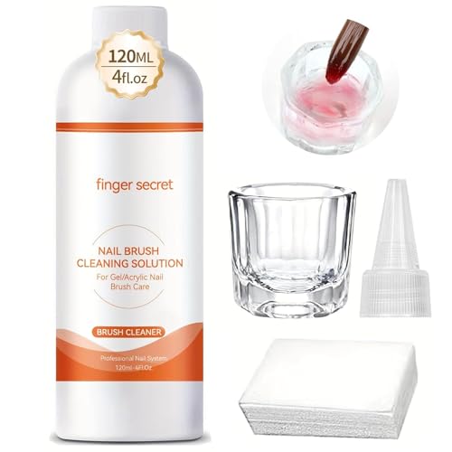 Nettoyant et restaurateur de brosse à ongles - Solution de nettoyage rapide - Brosse à ongles gel avec gobelet en verre - Tampons de nettoyage pour ongles - Pour salon de bricolage à la maison - 113