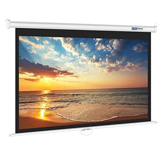 LopBast Screen 100INCH Manual Pull Down White Projector Screen 16:9 1.2 Gain Retractable Auto-Locking 4K 8K 3D Ultra HD for Home Theater Movie Office Game Projection Screen with Slow Retract Mechanism