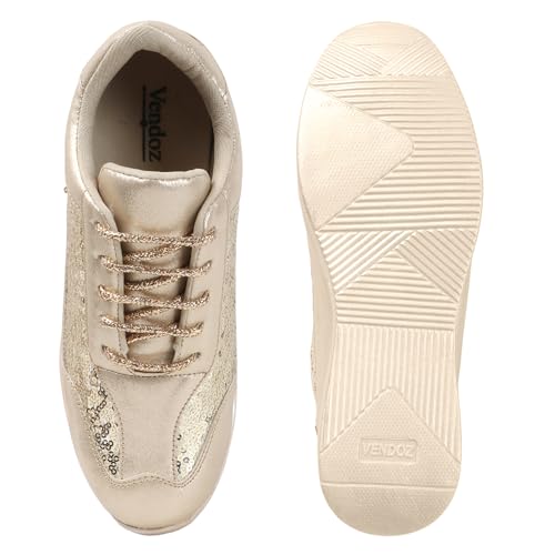 Image of Vendoz Women Wedding & Party Casual High Heel Sneakers I Cushioned Insole I Glittery & Embellished Bridal Wear I Lightweight and Stylish Shoes for Girls CNV7065