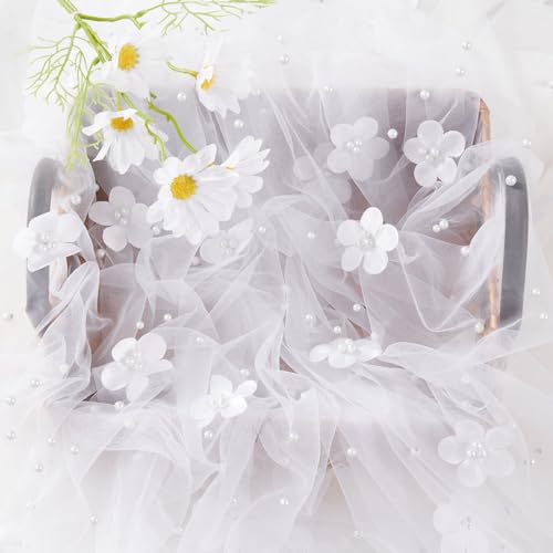 Luoluohouse TABLE CLOTH White Pearl Tulle Tablecloth: 10Ft Flower Pearl Table Runner Tulle Fabric Wedding Lace Tablecloth Arch thumb #4