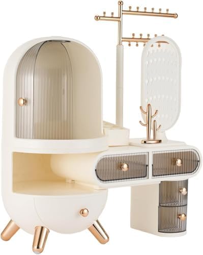 Jumix Vanity Table Jewelry Storage Organizer with Mirror, Multi Layer Accessory Holder Cabinet with Drawers for Dressing Table-picture-13