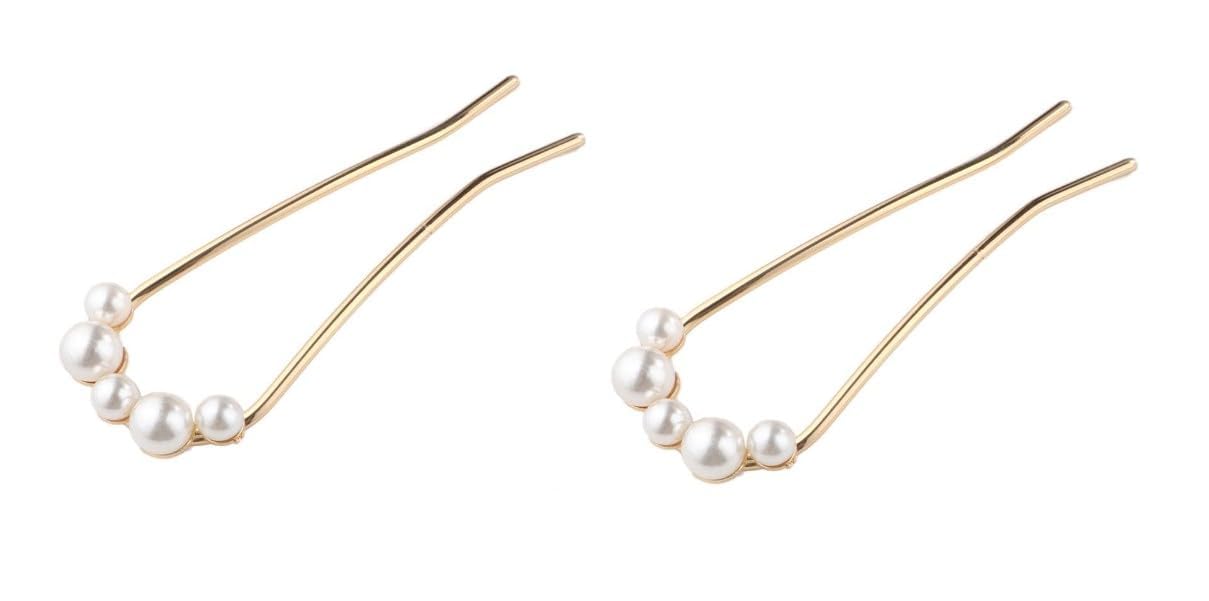 2 PCS Minimalist Pearl U Shape Hairpin Metal Silver Hair Fork Stick Updo Hair Sticks Clip French Pearl Hair Pin Decorative Hair Accessories for Women and Girl Headdress 2
