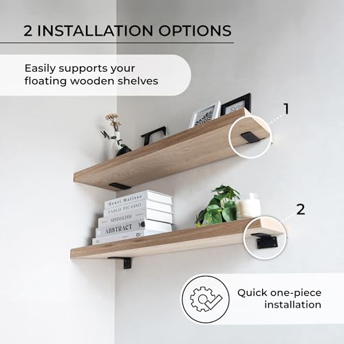 MILUKA Pack 4 Brackets for Shelving 10 cm | Metal L-shaped Brackets for Wall Shelves | Heavy Duty Steel, 70 kg | Black Industrial Design, Invisible Anchoring and Easy Installation
