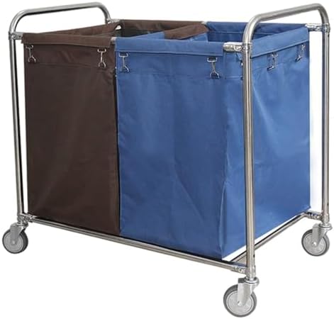 Heavy Duty Laundry Cart on Wheels - Rolling Sorter with 2 Removable Bags, Sturdy Metal Frame, Perfect for Hotels, Room Service, and Commercial Use