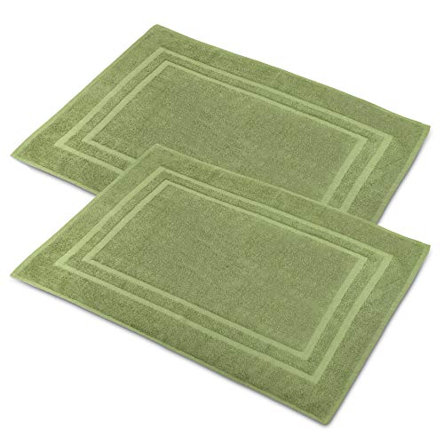 TALVANIA Bath Mat Floor Towel for Bathroom – 22” x 32” Non Rubber Backing Mats - 100% Ring Spun Cotton – Highly Absorbent Machine Washable – Banded Rug Towel Like – Shower Spa Hotel (Green)