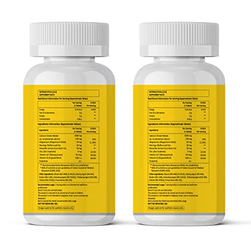 Image of Fixuphealth Calcium Citrate Malate Tablets with Magnesium, Zinc, Vitamin D2, K2, Moringa & Boswellia Serrata | Bone & Joint Support Supplement for Men & Women | 60 Tablets (Pack of 2)