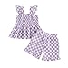 Toddler Baby Girls Summer Outfit Fashionable Plaid Flying Sleeve Ruffle Tops with Shorts 2Pcs Set (Purple, 6-12 Months)