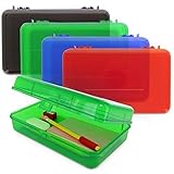 Emraw Multipurpose Utility Box Large Assorted Colors Durable Plastic Polypropylene Pencil Box with Lid Snap Closure Translucent View Storage Box for Pencils and Pens Pack of 4