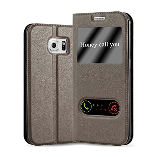 Cadorabo Funda Libro para Samsung Galaxy S6 Edge Plus en MARRÓN Piedra - Cubierta Proteccíon con Cierre Magnético, Función de Suporte y 2 Ventanas- Etui Case Cover Carcasa
