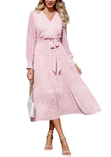 Image of PRETTYGARDEN Women's Floral Boho Dress Fall Long Sleeve Wrap V Neck Ruffle Flowy Maxi Spring Wedding Guest Vacation Dresses