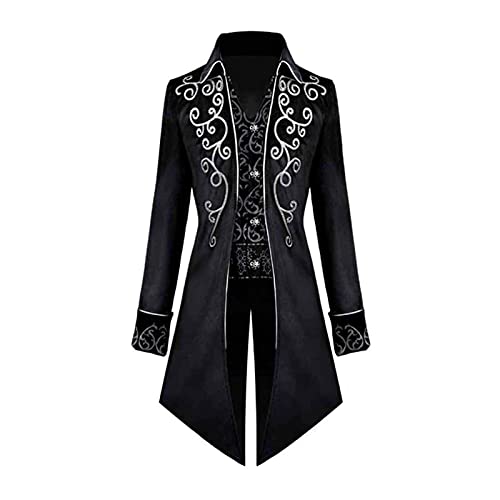 Mens Vintage Gothic Long Steampunk Formal Tailcoat Jacket Gothic Victorian Tuxedo Frock Coat Costume for Halloween Black