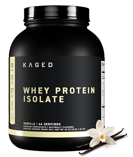 Kaged Whey Protein Isolate Powder | Vanilla | 100% Pure Low Lactose Whey | Post Workout Recovery Drink | Supports Muscle-Building | 25g per Serving | 44 Servings