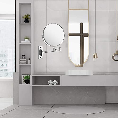 Srvnt Makeup Mirror, 360° Swivel Bathroom Shaving Wall-Mounted Magnifying Mirror Extendable Double-Sided Vanity Waterproof Shower Mirror/5Inch/3X #TOP3