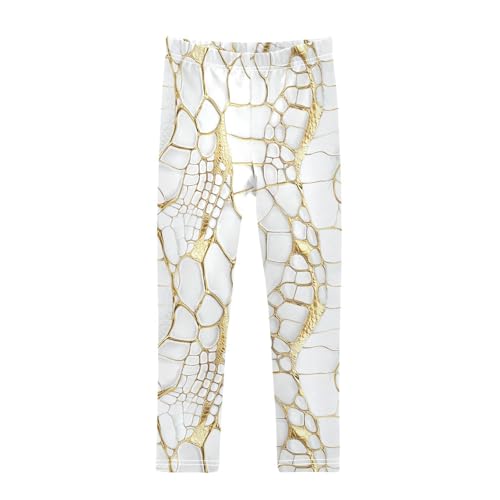 White Gold Crocodile Skin Print Girls Casual Leggings for Kids Printed Long Pant Bottoms Stretch and Soft