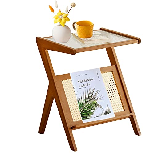End Table, Z Shaped Side Table With Storage Tv Tray For Sofa Couch Bed Office Laptop Tea Bamboo Side Table Removable Glass Rattan Nightstand For Living Room Bedroom Small Space Apartment (Coffee) #TOP5