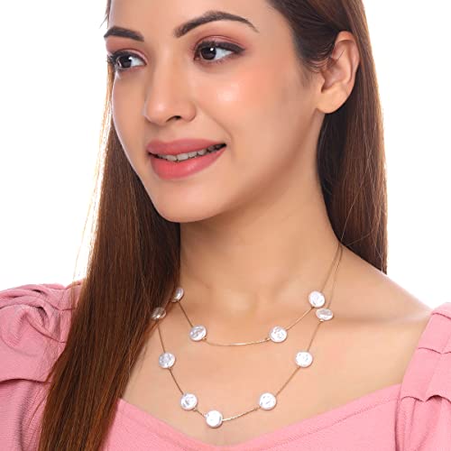 Image of Yellow Chimes Necklace For Women Gold Tone Layered Pearl Bead Studded Dainty Necklace For Women and Girls