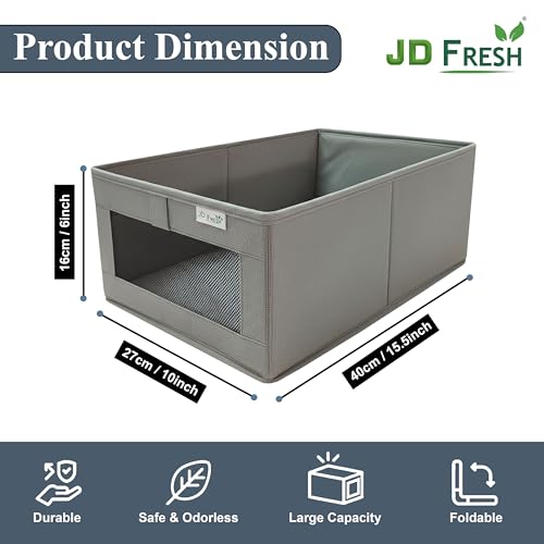 Image of JD FRESH Foldable Cloth Cover Storage Box /Wardrobe Clothes Organizer /Storage Basket /Space Saving Storage /Collapsible Clothes Organizer /Cupboard Storage Boxes for Shirts, Pants(Grey Pack of 2)