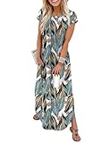 WIHOLL Spring Dresses for Women 2026 Flowy Long Maxi Cute Casual Dress Petite Tshirts Short Sleeve Summer Dress with Pockets S