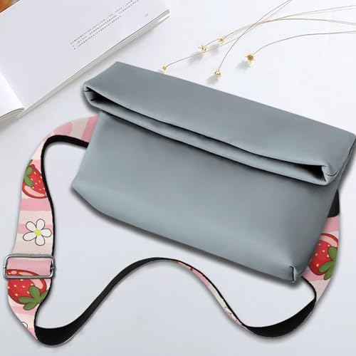 Image of GLENLCWE Pink Strawberry Wide Shoulder Strap for Purse Guitar, Adjustable Replacement Belt Crossbody Canvas Bag Handbag Fruit Print