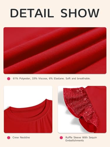 Image of Haloumoning Girls Ruffle Short Sleeve T Shirts Sequin Casual Cute Crewneck Tops