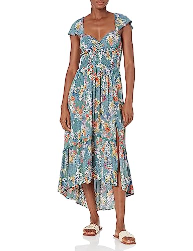 Amazon.com: Angie Women's Flutter Sleeve Lace up Back Hi-Lo Maxi Dress with  Slit : Clothing, Shoes & Jewelry