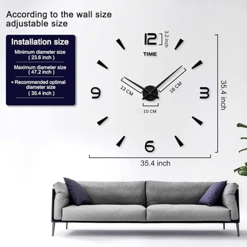Image of Large DIY Wall Clock Kit | Frameless Modern 3D Wall Clock with Mirror Number Stickers for Home Living Room Bedroom Office Decoration (Gold-1)