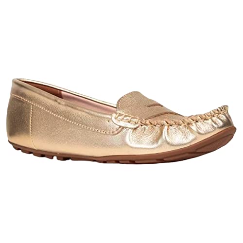 Sapato Mocassim Feminino Casual Rasteira Sapatilha (Dourado, 35)