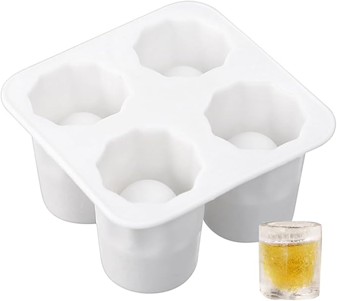 2 Pack Silicone Shot Glass Ice Molds/Trays for Freezer with 4 Cavities, Reusable