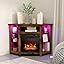 Tangkula 45 Inch TV Stand With Electric Fireplace - Rustic Brown Entertainment Center With Shelves
