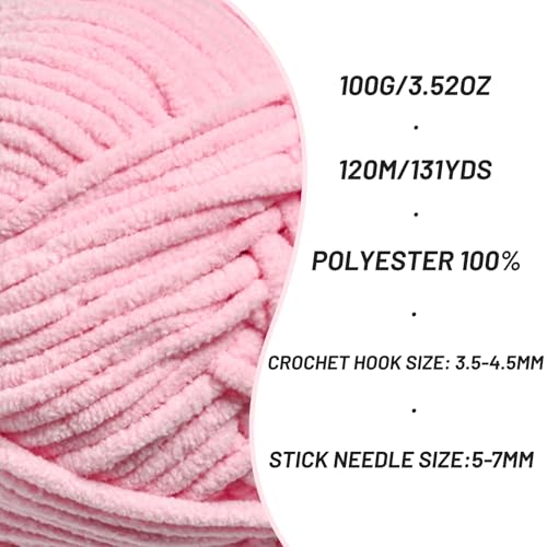 Image of 3 Packs Plush Chenille Chunky Crochet Yarn - Baby Yarn for Crocheting Soft - Velvet Yarns Knitting for Blankets Crafts - Fluffy Amigurumi Yarns 300g / 393yd (3 Pink)