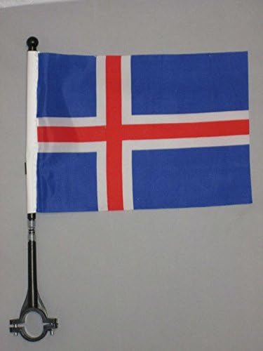 AZ FLAG - Iceland Bike Flag 4'' x 6'' - Icelander Bicycle Flag 100% Polyester 21 x 14 cm - Mini Banner with 12'' Black Plastic Pole