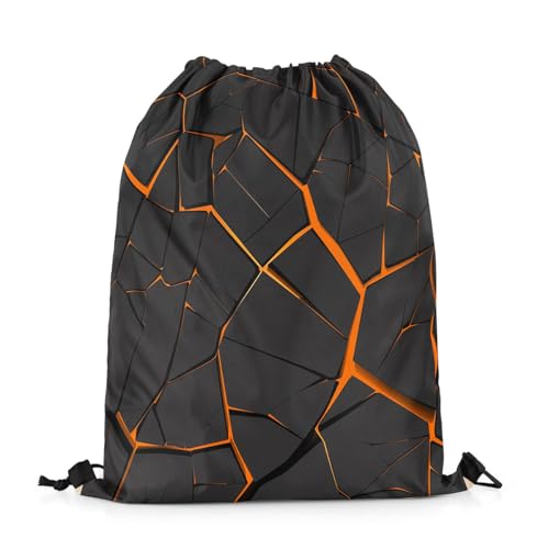 Erosebridal Orange Honeycomb Print Drawstring Bags 13X15.7,Orange and Black Volcano String Backpack,Volcano Rock Drawstring Backpack,Neon Light Geometrical Honeycomb Draw String Back Bag