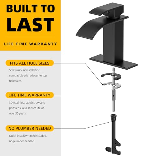 Ryuwanku Bathroom Faucet Matte Black Modern Waterfall Bathroom Sink Faucet with Single Handle Suitable for 1 or 3 Holes,Supply Deck Plate and Hose - Image 5