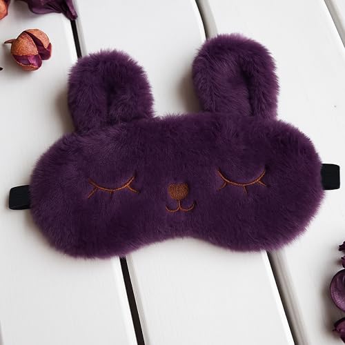 Image of Jenna Eye Mask for Sleeping with Adjustable Strap Super Soft Sleeping Mask Blind Fold for Comfortable Sleep Travelling Sleep Mask Pad for Girls Sleeping (Bunny-Purple-Gel)