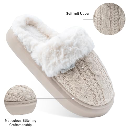 Plush Knit Women's Slippers - Warm Fuzzy Fleece Lining Slippers for Women, Non-Slip Sole Fluffy Memory Foam Slip-On Scuff House Slides Shoes for Indoor & Outdoor, Odor Resistant Bedroom3