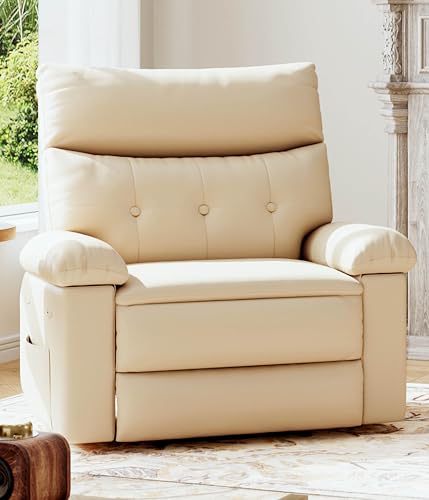 Image of GarveeHome Oversized Leather Recliner Chair, Extra Wide Manual Recliner for Adults, Lazy Chair with 1.5X Sponge Comfort Arm and Back for Living Room, Bedroom, Nursing Room