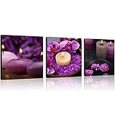 TutuBeer 3 Panels Spa Decor Zen Decor Purple Wall Art Still Life Purple Flowers Candles Spa Pictu...