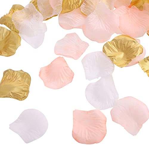 QINREN 1200pcs Silk Rose Petals, 3 colors Mix Artificial Rose Flower Petals Silk Simulation Rose Petals Confetti Romantic Atmosphere Perfect for Weddings, Party, Birthdays(Gold)