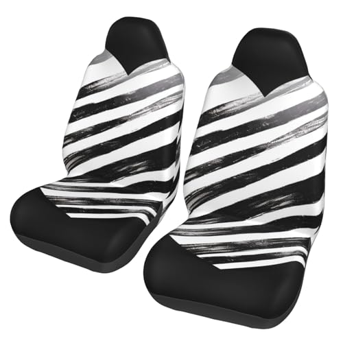 Housses de siege de voiture respirantes au motif coeur rayé noir et blanc
