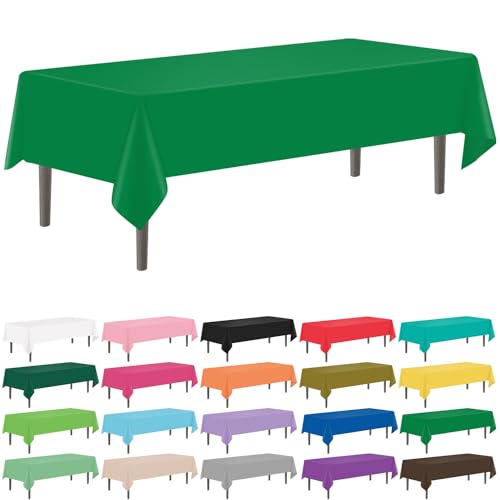 YSYJ 12 Pack Green 54 x 108 Inch Disposable Plastic Tablecloths Rectangle Table Cloth Plastic Table Cover for Parties