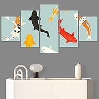 SIGNWIN 5 Panel Canvas Wall Art Modern Art Decorative Elements Fun Illustration Illustrations Kids Multicolor for Home Decorations Ready to Hang - 60